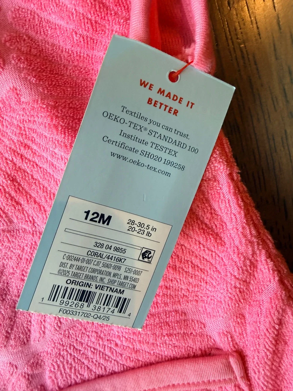 Cat & Jack Seashell Embossed Pink Swim Cover Up Dress - Size 12M - NWT